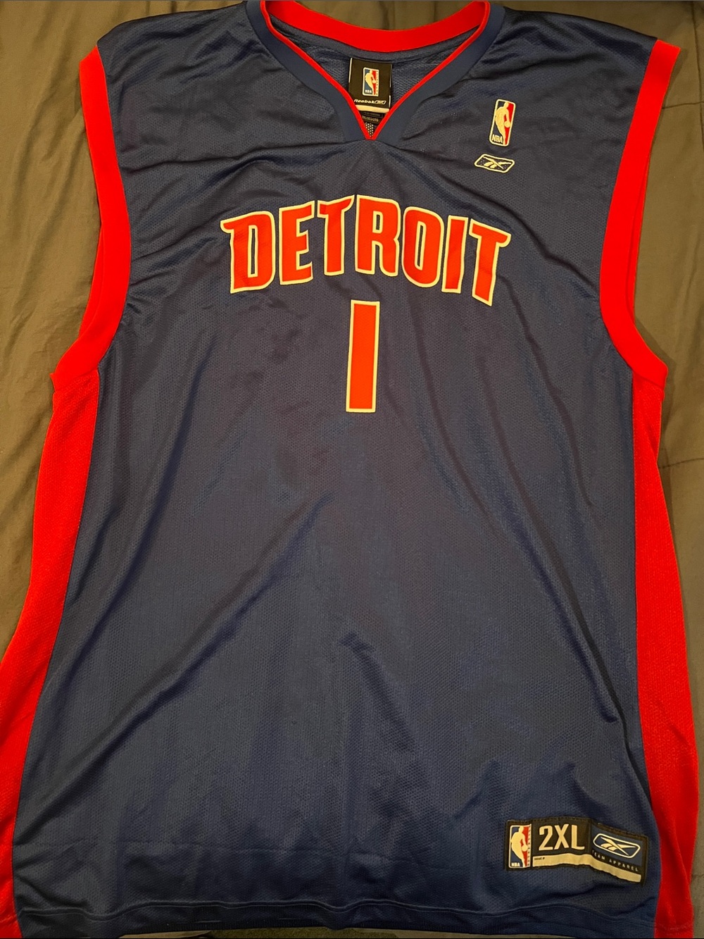 Reebok Navy and Red Swingman (Chauncey Billups) Detroit Pistons Jersey